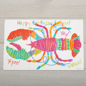 Festive Fish happy birthday lobster placemat with colorful seafood design for celebration table setting