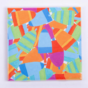 Festive Fish tile coaster featuring a buoy and burst design, perfect for holiday or festive table decor.