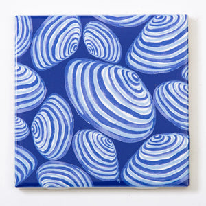 Festive Fish ceramic tile coaster featuring a clamshell design on a blue background, perfect for holiday or seasonal decor.