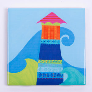 Festive Fish tile coaster featuring island light design, perfect for holiday decor and table protection.