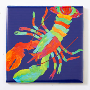 Festive Fish tile coaster featuring a colorful lobster design, perfect for adding a fun touch to your home decor.