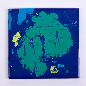 Festive Fish tile coaster featuring a Mount Desert Island chart with vibrant, detailed nautical map design.