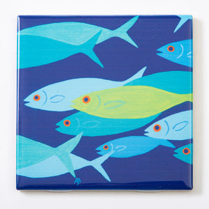 Festive Fish lime tile coaster featuring a colorful fish design, perfect for holiday or festive table decor.