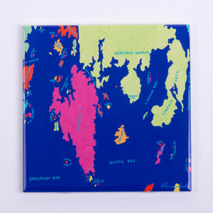 Festive Fish Boothbay Chart trivet with colorful nautical design, perfect for holiday kitchen decor and protecting surfaces.