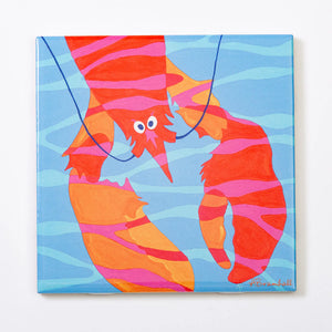 Festive Fish seaweed and lobster-themed trivet, colorful ceramic heat-resistant mat for kitchen and dining decor.