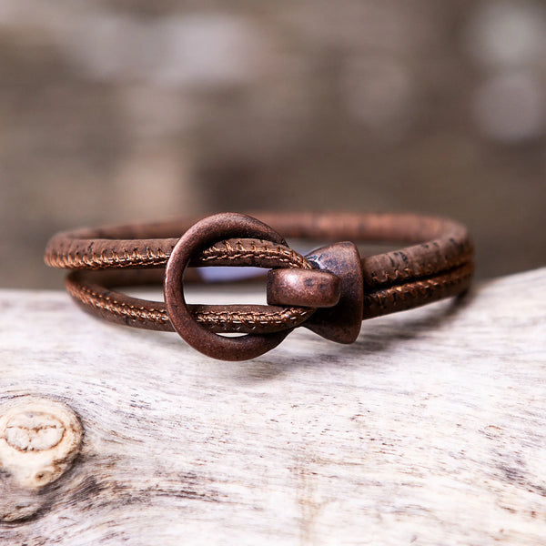 Tan Cork Copper Open Hook Bracelet (Size: 8)