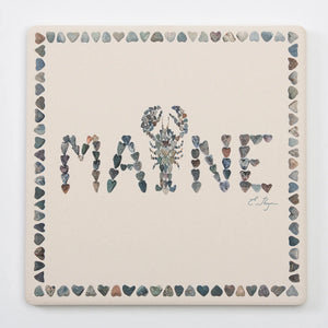 Love Rocks Me Maine-themed trivet featuring a colorful lobster design on a durable ceramic surface.