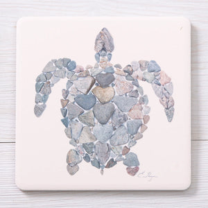 Love Rocks Me turtle-shaped coaster with engraved love rocks design, made of natural stone for decorative table protection