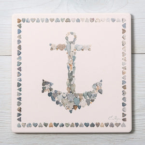 Love Rocks Me anchor-shaped trivet made of durable material, perfect for protecting surfaces from hot dishes.