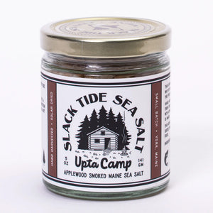 Slack Tide Maine Sea Salt blend in a resealable bag, showcasing natural, coarse sea salt with a rustic label design.