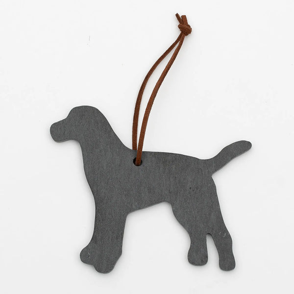 A&E Stoneworks labrador dog shaped slate ornament with rawhide hanger