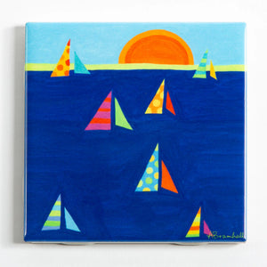 Decorative Festive Fish tile coaster featuring sun and sailboat design, perfect for protecting surfaces during gatherings.