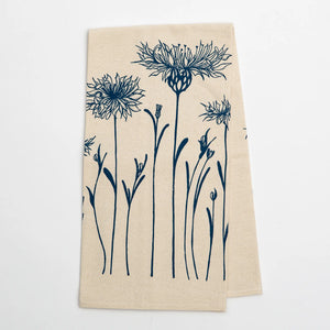 Screen-printed Flour Sack Tea Towel by Four + North featuring a stylish bachelors buttons design.