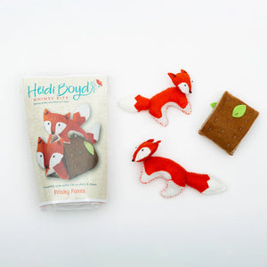 Heidi Boyd Whimsy Felt Kit featuring colorful Frisky Foxes with felt pieces and craft accessories for creative felting projects.