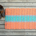 Little Salty Rope lobster-themed rope mat in coral, teal, and gray with nautical design, measuring 40x20 inches.