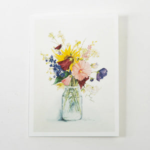 Lyn Snow Gallery mason jar note card featuring a watercolor illustration, perfect for sending personalized messages.