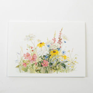 Lyn Snow Meadowdance note card featuring a colorful floral design from Lyn Snow Gallery, ideal for sending handwritten messages.